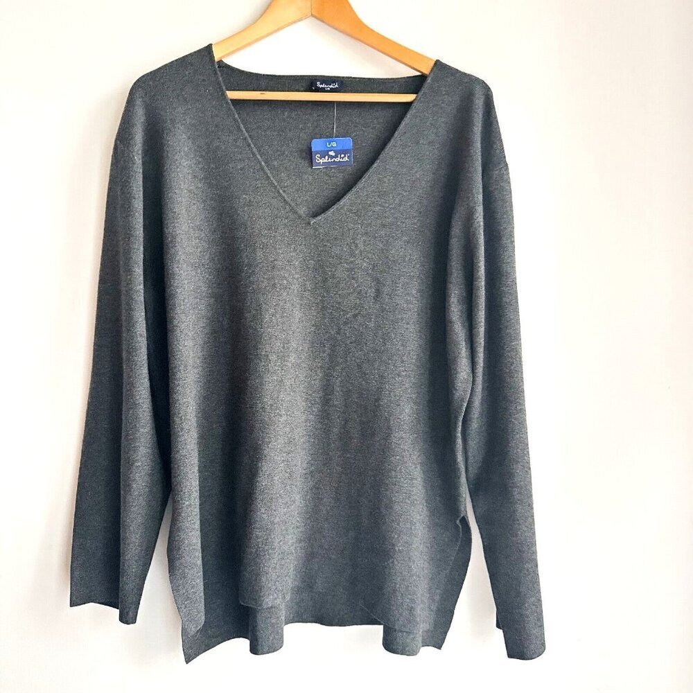 Splendid V Neck Grey Knit Top L
